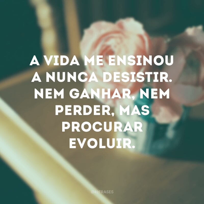 A vida me ensinou a nunca desistir. Nem ganhar, nem perder, mas procurar evoluir.