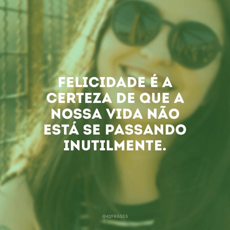 Felicidade é a certeza de que a nossa vida não está se passando inutilmente.