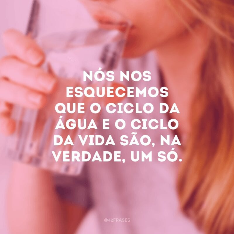 Nós nos esquecemos que o ciclo da água e o ciclo da vida são, na verdade, um só. 