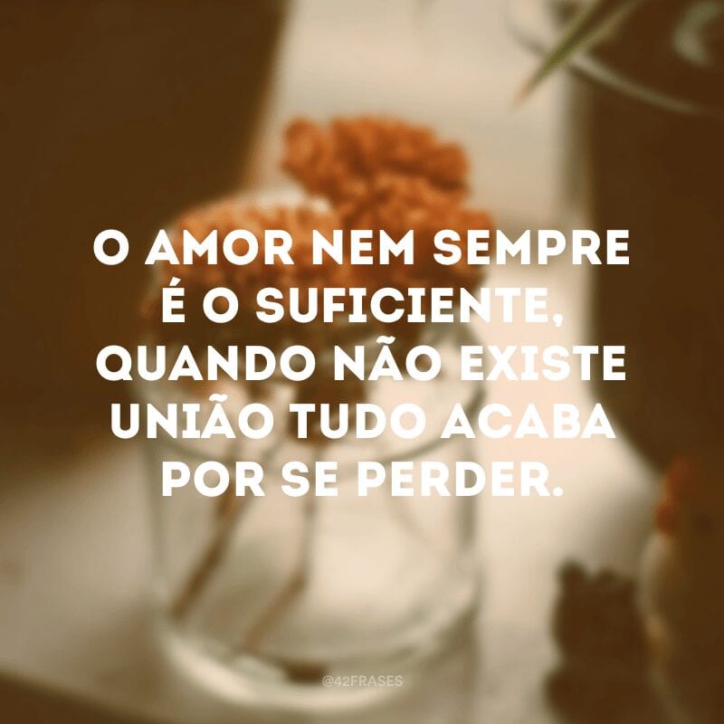 O amor nem sempre é o suficiente, quando não existe união tudo acaba por se perder.