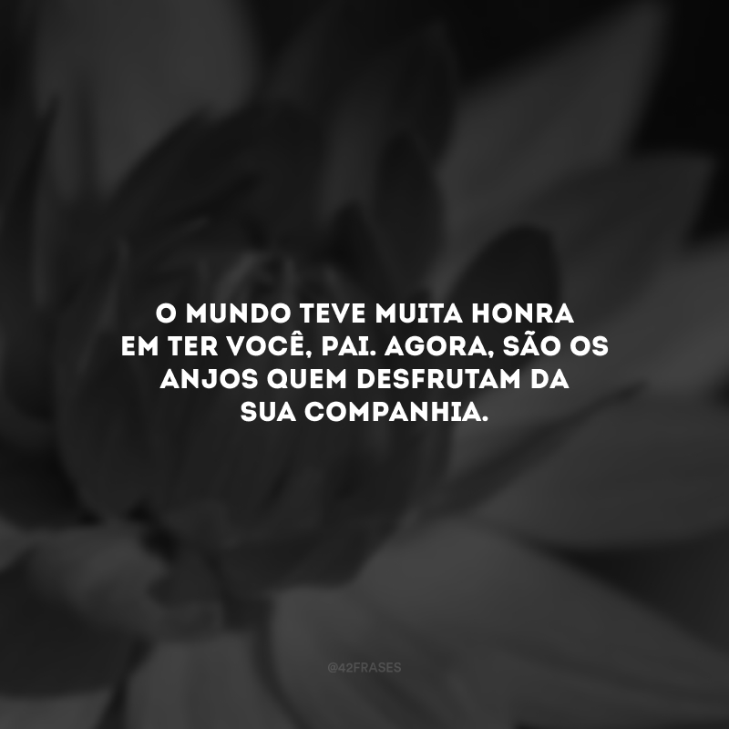 O mundo teve muita honra em ter você, pai. Agora, são os anjos quem desfrutam da sua companhia.