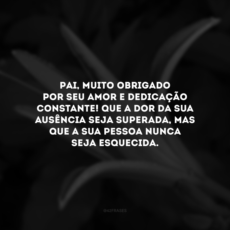 Pai, muito obrigado por seu amor e dedicação constante! Que a dor da sua ausência seja superada, mas que a sua pessoa nunca seja esquecida.