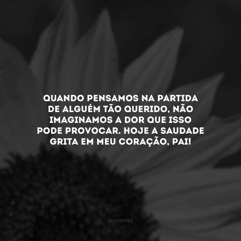 Quando pensamos na partida de alguém tão querido, não imaginamos a dor que isso pode provocar. Hoje a saudade grita em meu coração, pai!