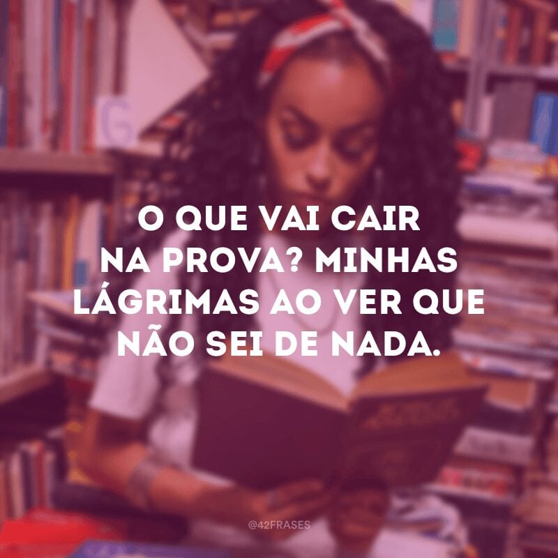 O que vai cair na prova? Minhas lágrimas ao ver que não sei de nada.