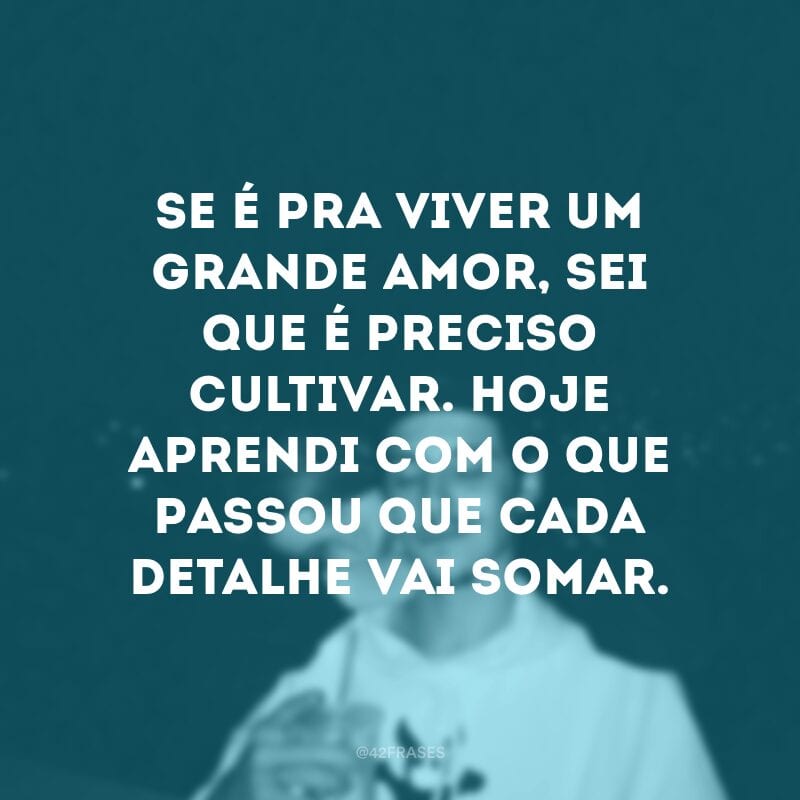 Se é pra viver um grande amor, sei que é preciso cultivar. Hoje aprendi com o que passou que cada detalhe vai somar.