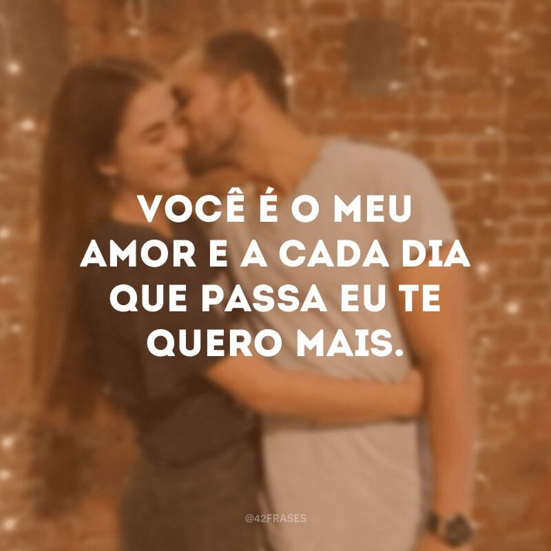 Você é o meu amor e a cada dia que passa eu te quero mais.