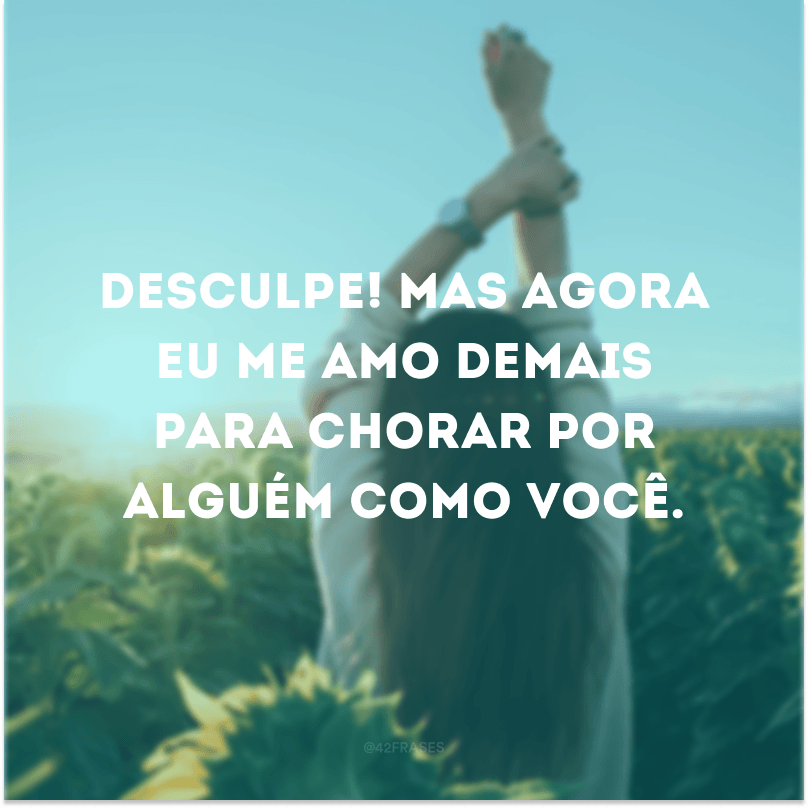 Desculpe! Mas agora eu me amo demais para chorar por alguém como você.