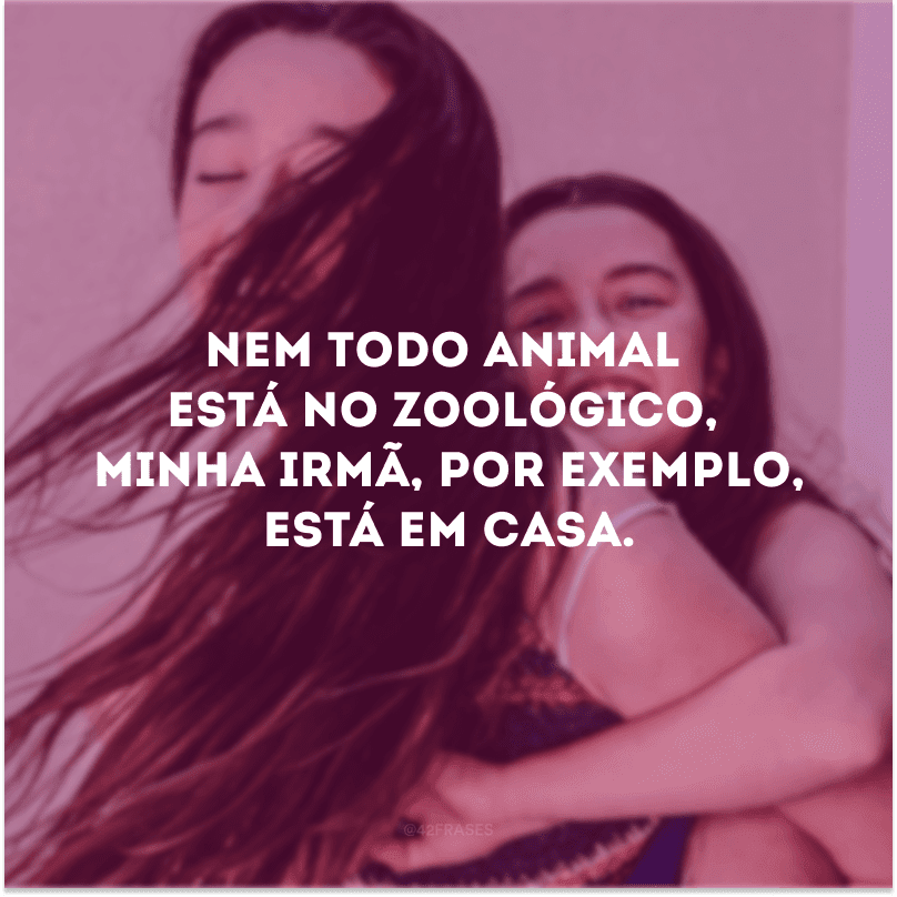 Nem todo animal está no zoológico, minha irmã, por exemplo, está em casa.