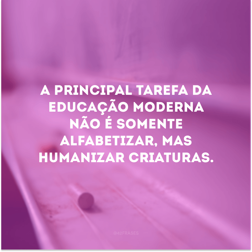 A principal tarefa da educação moderna não é somente alfabetizar, mas humanizar criaturas.