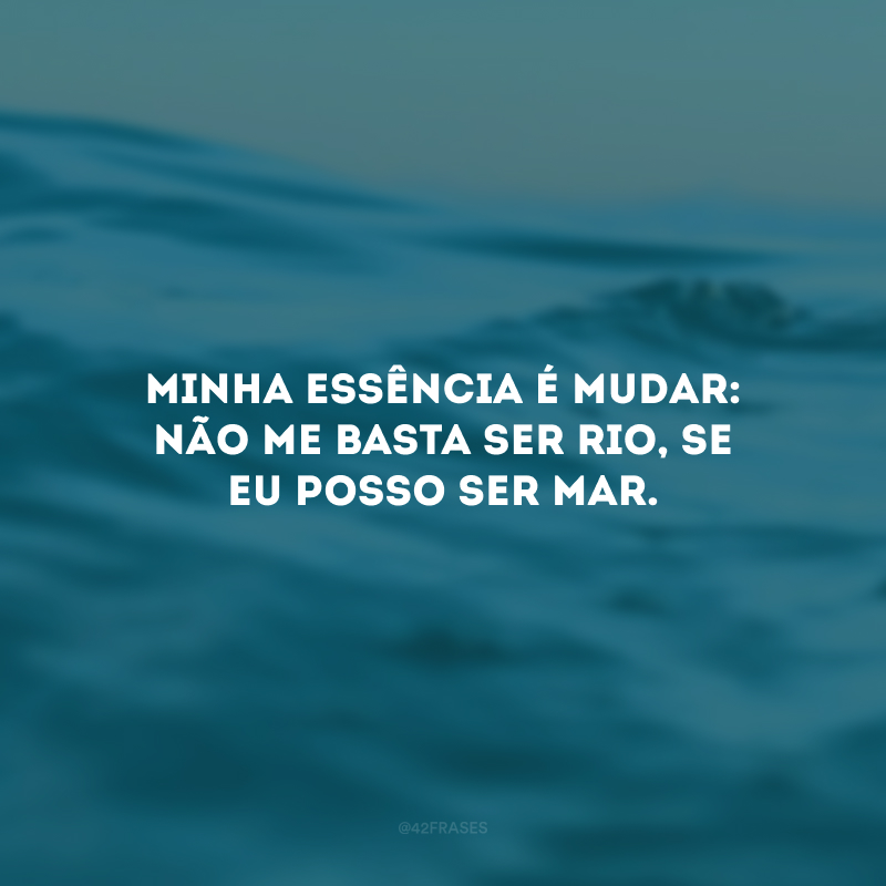 Minha essência é mudar: não me basta ser rio, se eu posso ser mar.