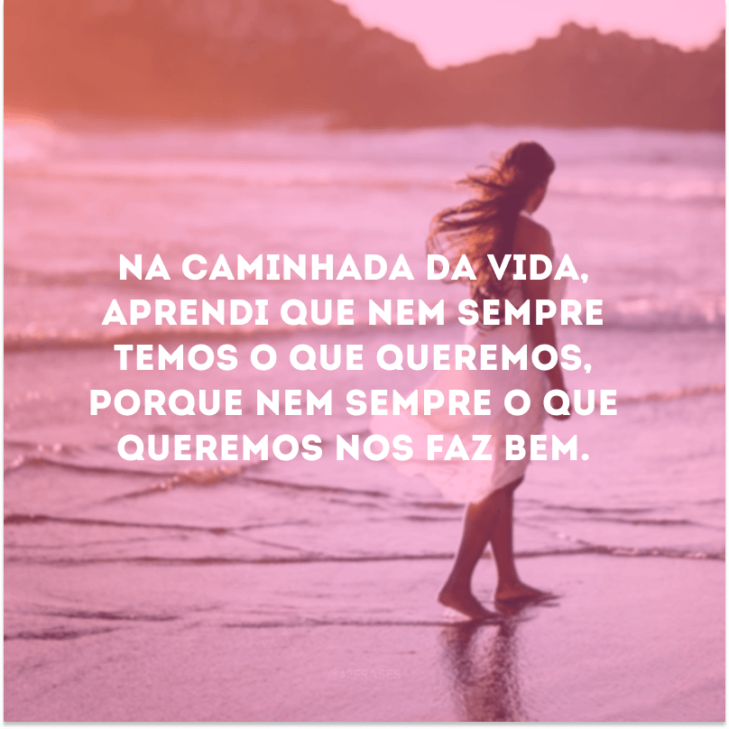 Na caminhada da vida, aprendi que nem sempre temos o que queremos, porque nem sempre o que queremos nos faz bem. 