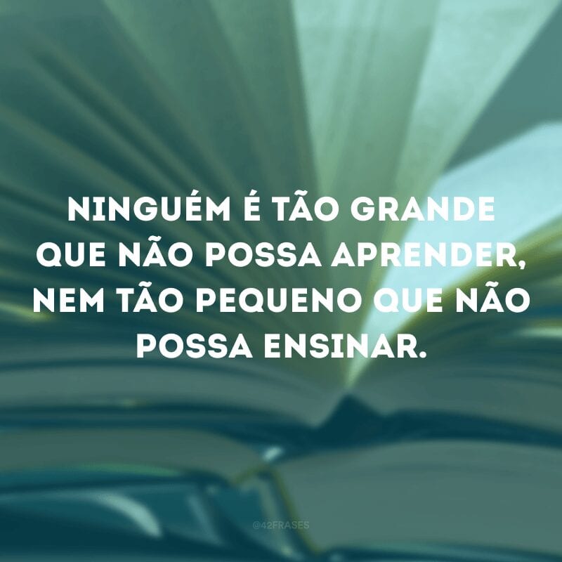 Ninguém é tão grande que não possa aprender, nem tão pequeno que não possa ensinar. 