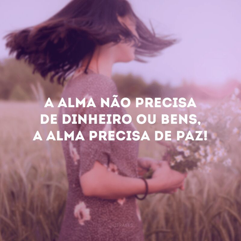 A alma não precisa de dinheiro ou bens, a alma precisa de paz! 