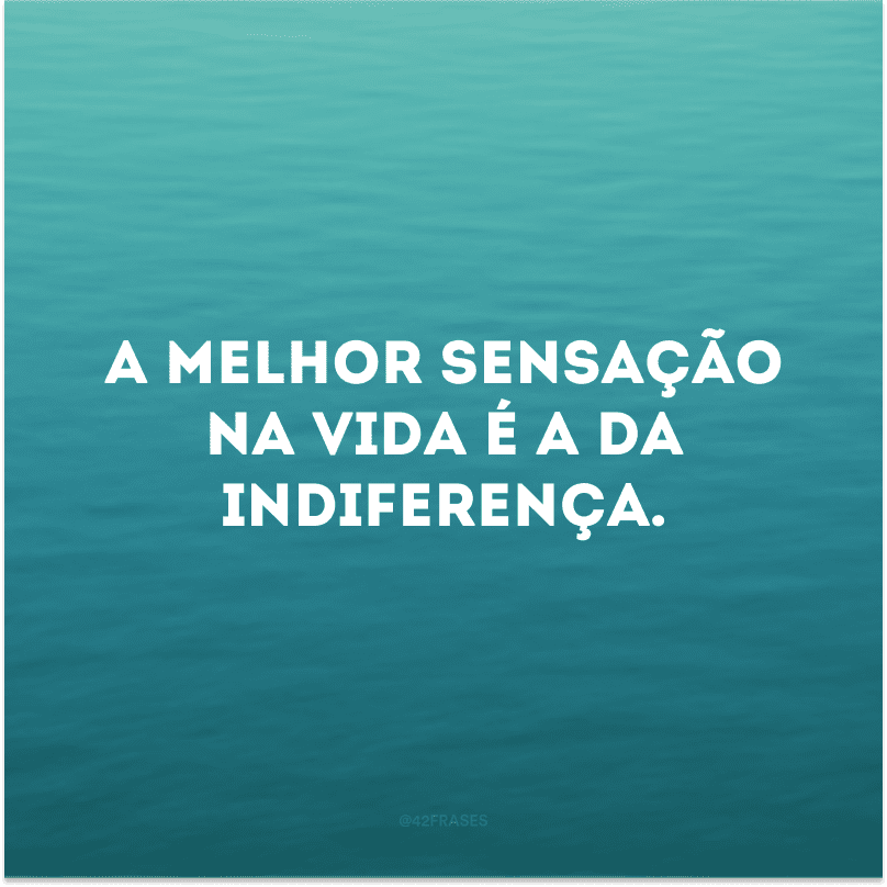 A melhor sensação na vida é a da indiferença.