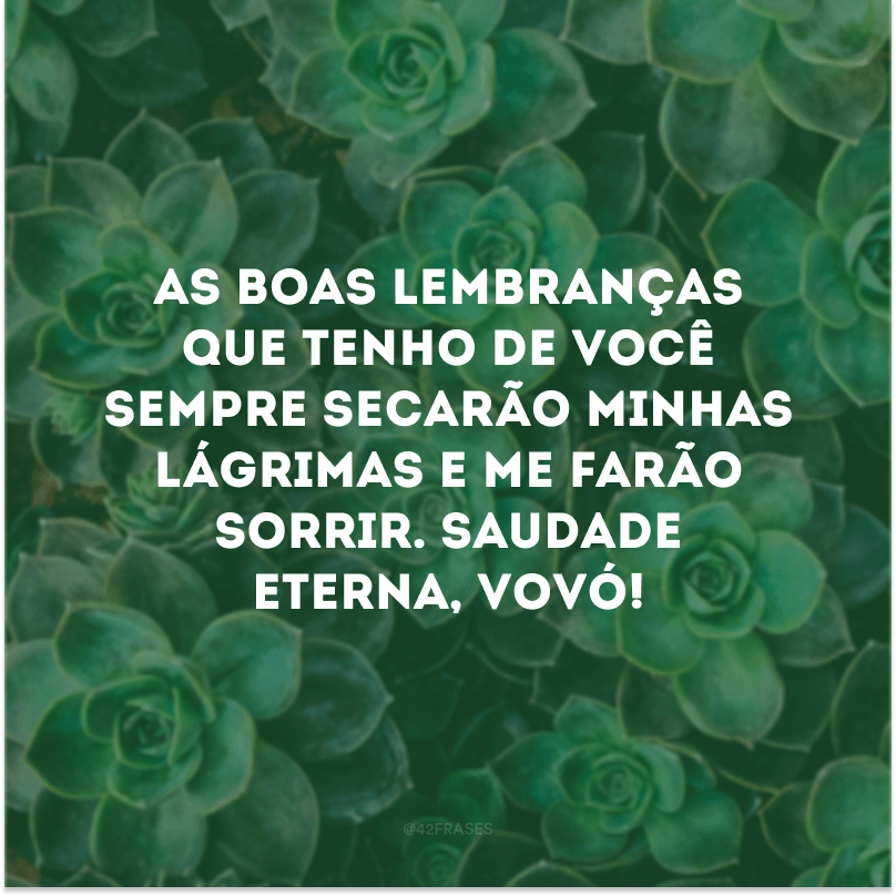 As boas lembranças que tenho de você sempre secarão minhas lágrimas e me farão sorrir. Saudade eterna, vovó!