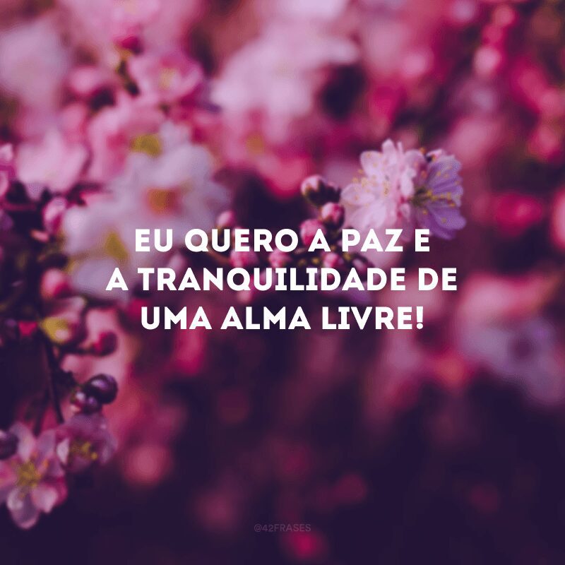 Eu quero a paz e a tranquilidade de uma alma livre! 