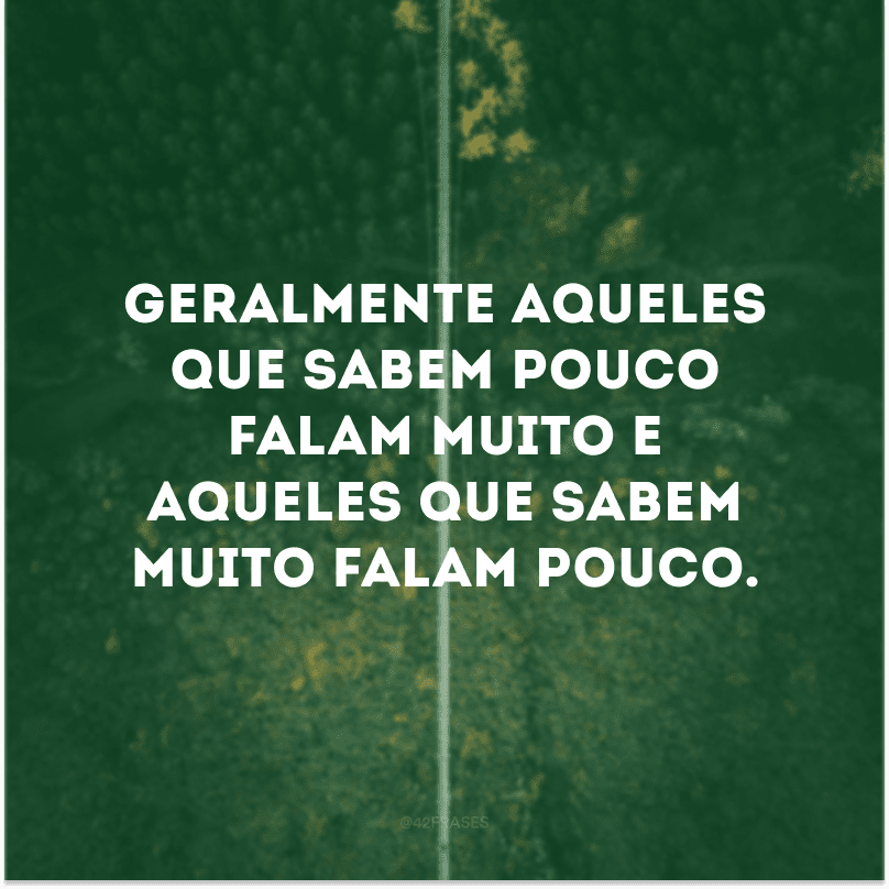 Geralmente aqueles que sabem pouco falam muito e aqueles que sabem muito falam pouco. 