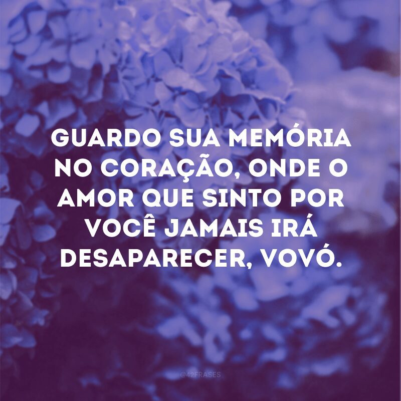 Guardo sua memória no coração, onde o amor que sinto por você jamais irá desaparecer, vovó.