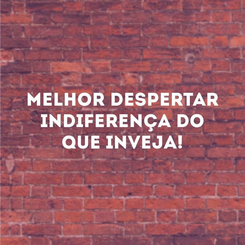 Melhor despertar indiferença do que inveja!