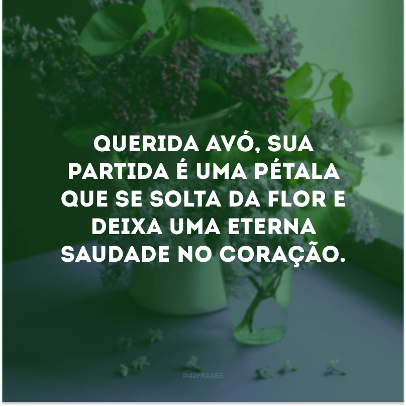 Querida avó, sua partida é uma pétala que se solta da flor e deixa uma eterna saudade no coração.