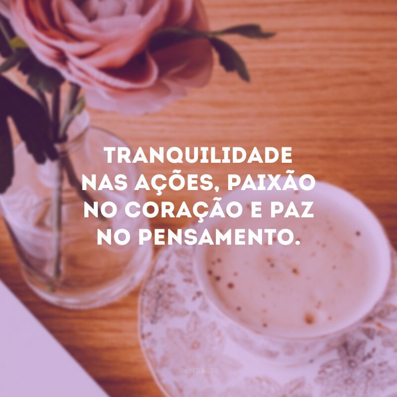 Tranquilidade nas ações, paixão no coração e paz no pensamento.