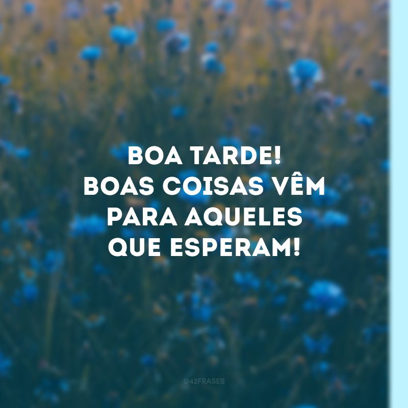 Boa tarde! Boas coisas vêm para aqueles que esperam!