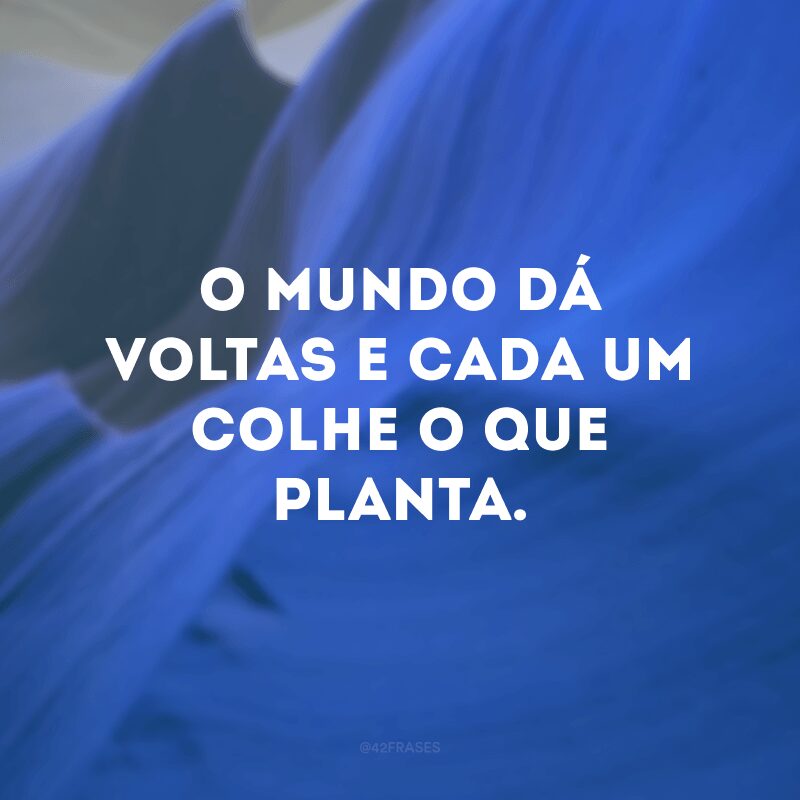 O mundo dá voltas e cada um colhe o que planta. 