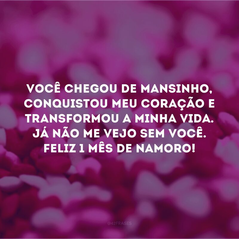 Você chegou de mansinho, conquistou meu coração e transformou a minha vida. Já não me vejo sem você. Feliz 1 mês de namoro! 