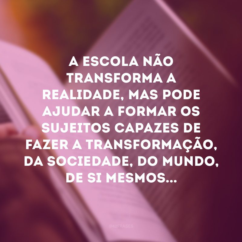 A escola não transforma a realidade, mas pode ajudar a formar os sujeitos capazes de fazer a transformação, da sociedade, do mundo, de si mesmos...