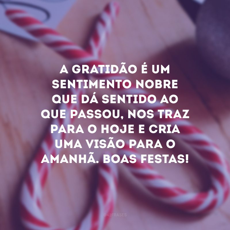 A gratidão é um sentimento nobre que dá sentido ao que passou, nos traz para o hoje e cria uma visão para o amanhã. Boas Festas!