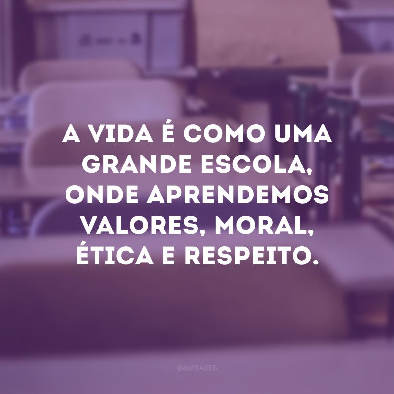 A vida é como uma grande escola, onde aprendemos valores, moral, ética e respeito.