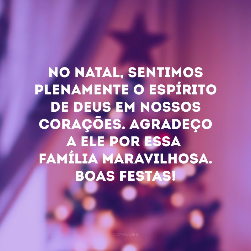 No Natal, sentimos plenamente o espírito de Deus em nossos corações. Agradeço a Ele por essa família maravilhosa. Boas festas!