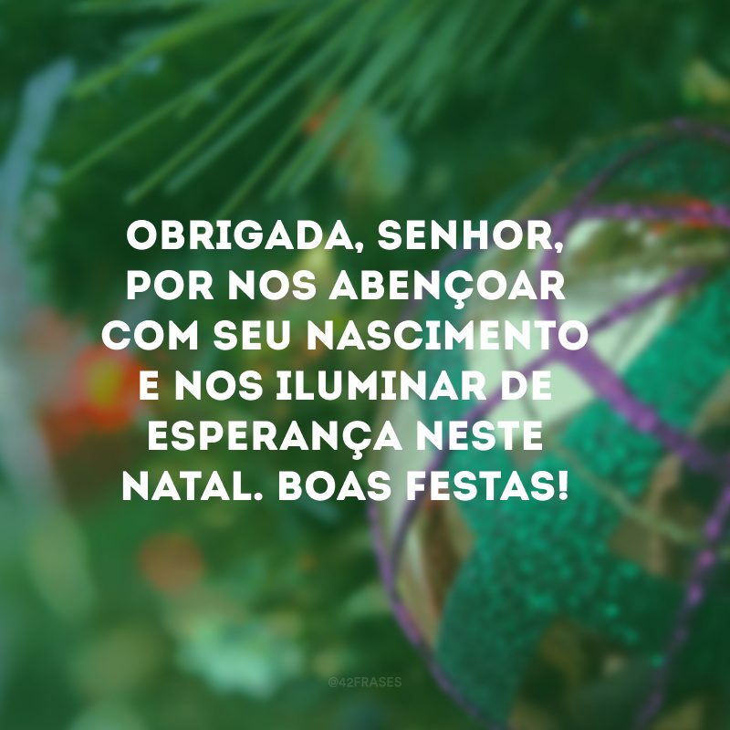 Obrigada, Senhor, por nos abençoar com seu nascimento e nos iluminar de esperança neste Natal. Boas Festas!