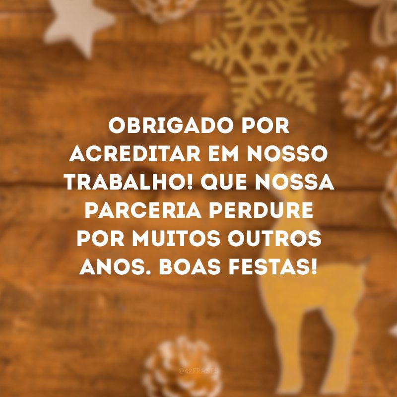 Obrigado por acreditar em nosso trabalho! Que nossa parceria perdure por muitos outros anos. Boas Festas!