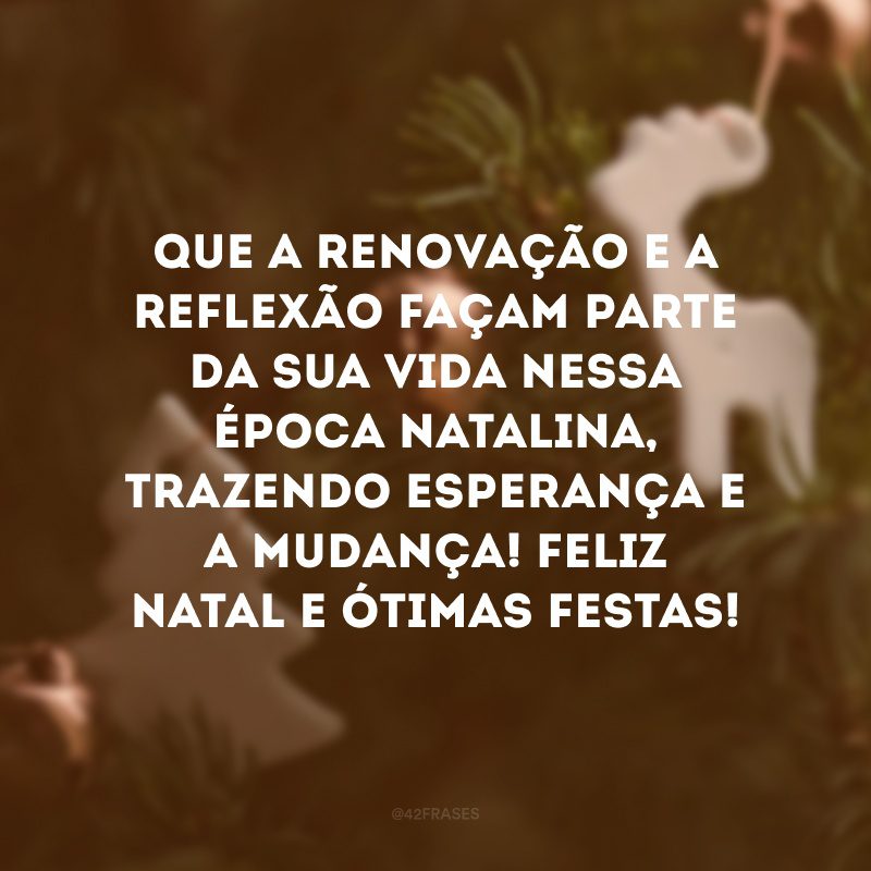 Que a renovação e a reflexão façam parte da sua vida nessa época natalina, trazendo esperança e a mudança! Feliz Natal e ótimas festas!