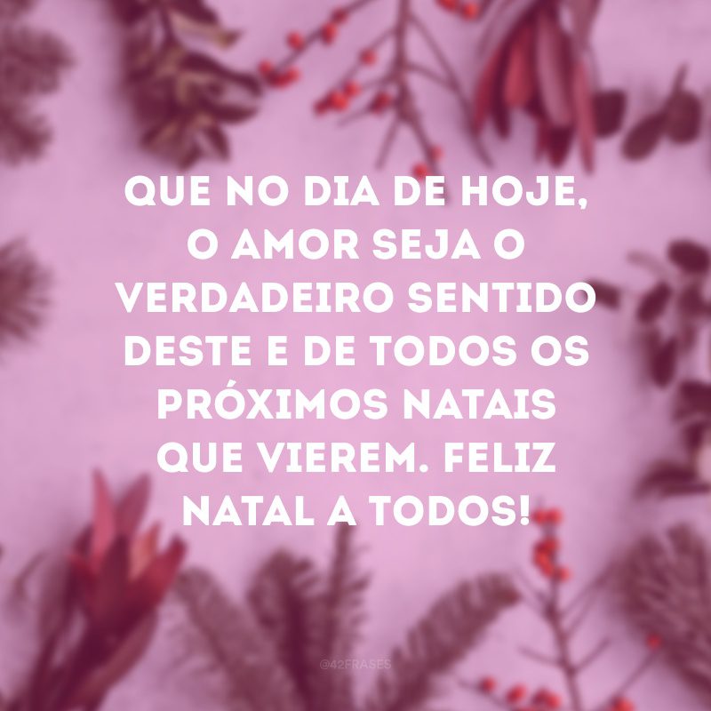 Que no dia de hoje, o amor seja o verdadeiro sentido deste e de todos os próximos Natais que vierem. Feliz Natal a todos!