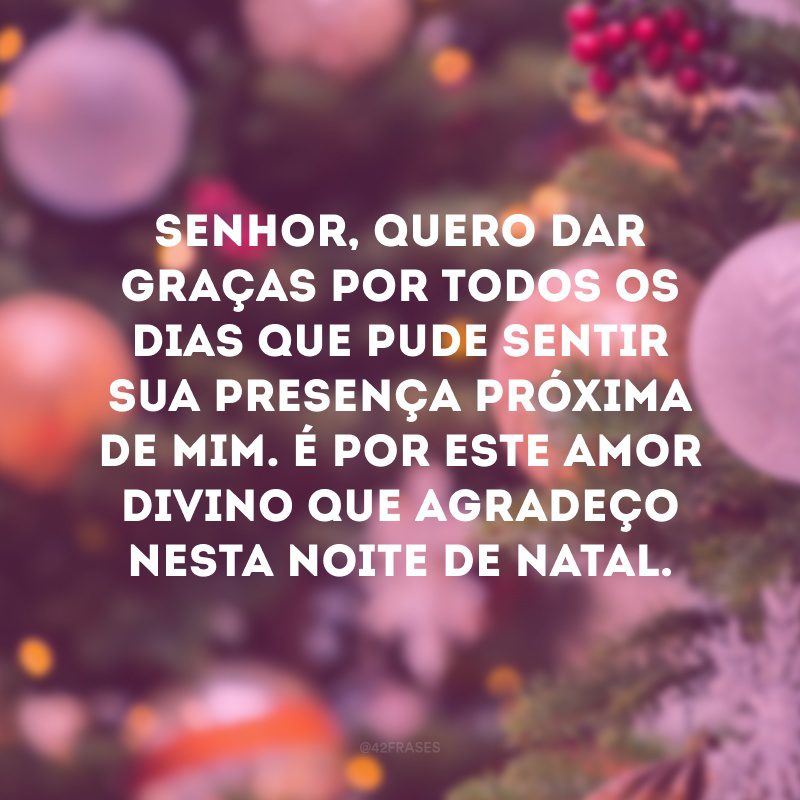 Senhor, quero dar graças por todos os dias que pude sentir sua presença próxima de mim. É por este amor divino que agradeço nesta noite de Natal.