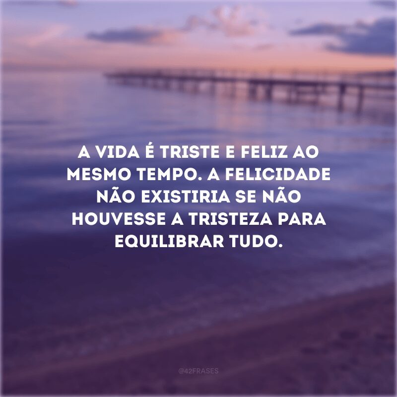 A vida é triste e feliz ao mesmo tempo. A felicidade não existiria se não houvesse a tristeza para equilibrar tudo.