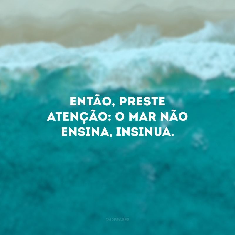 Então, preste atenção: o mar não ensina, insinua.