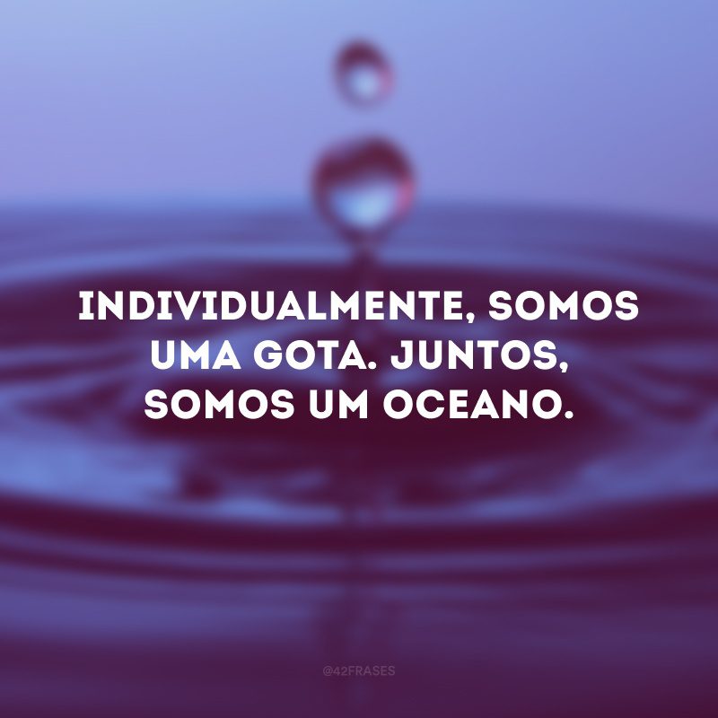 Individualmente, somos uma gota. Juntos, somos um oceano. 