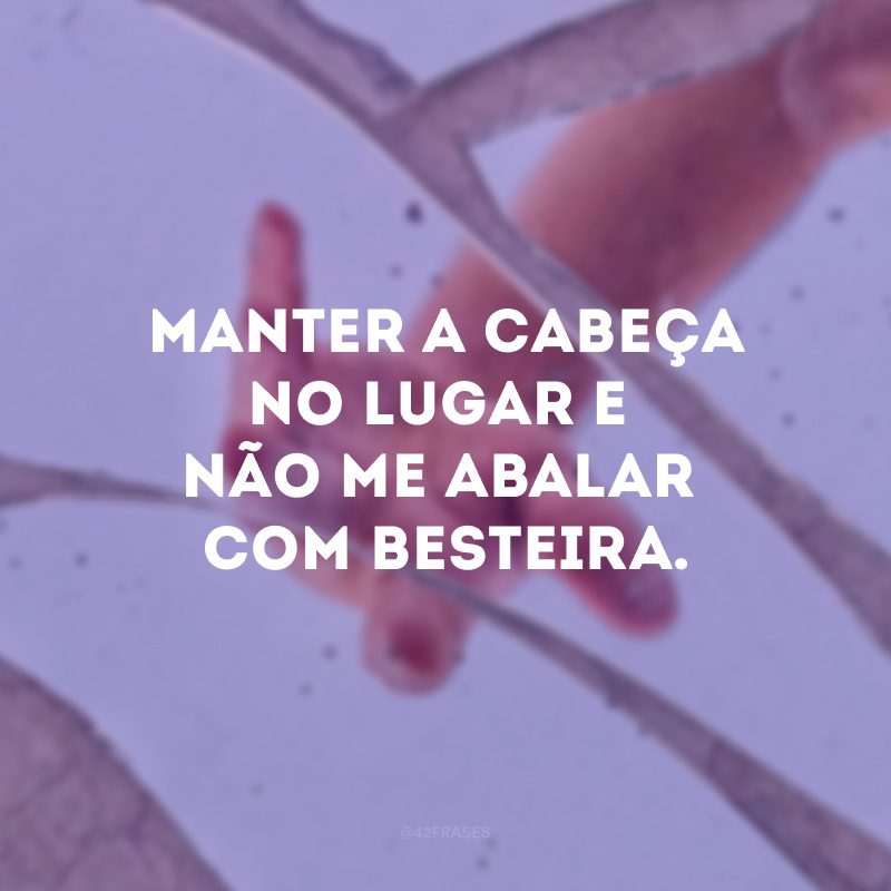 Manter a cabeça no lugar e não me abalar com besteira.