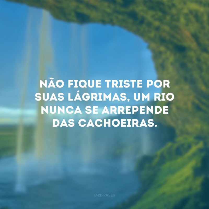 Não fique triste por suas lágrimas, um rio nunca se arrepende das cachoeiras.