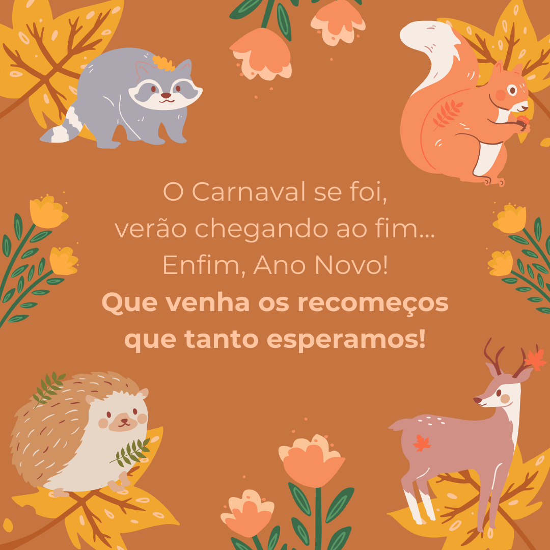 O Carnaval se foi, verão chegando ao fim... Enfim, Ano Novo! Que venha os recomeços que tanto esperamos! 