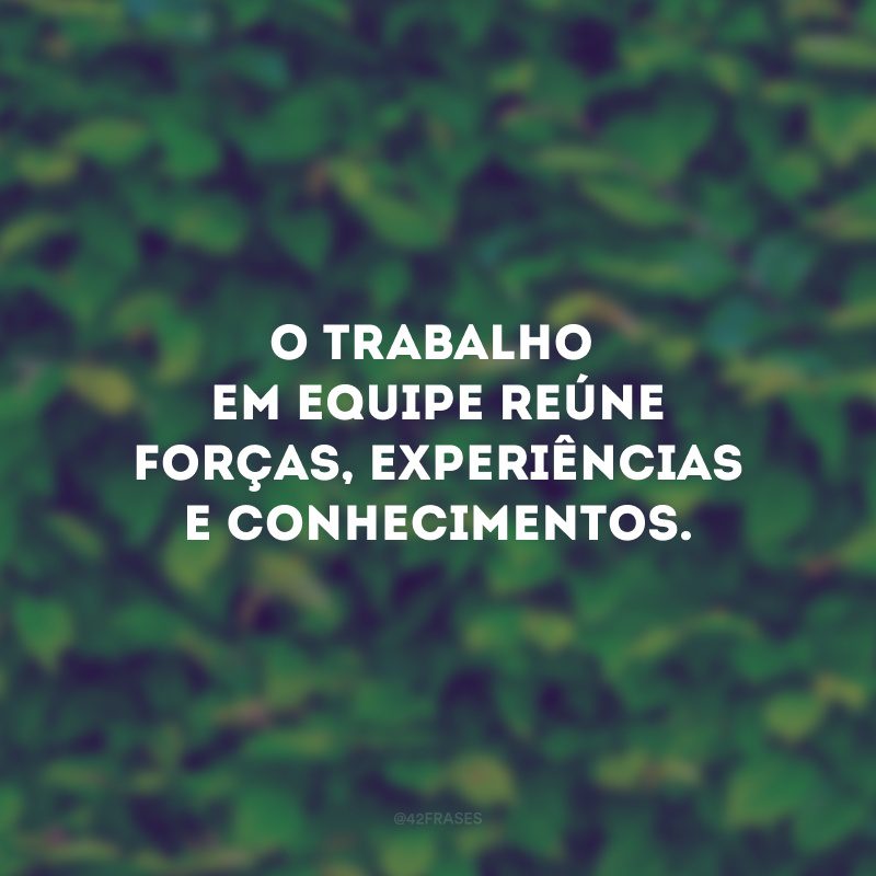 O trabalho em equipe reúne forças, experiências e conhecimentos. 