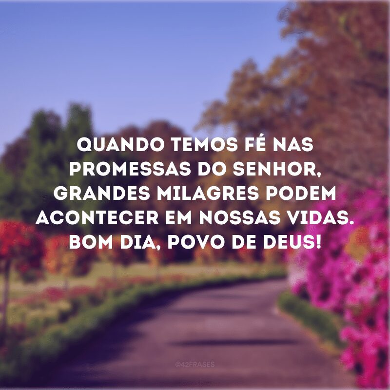 Quando temos fé nas promessas do Senhor, grandes milagres podem acontecer em nossas vidas. Bom dia, povo de Deus! 