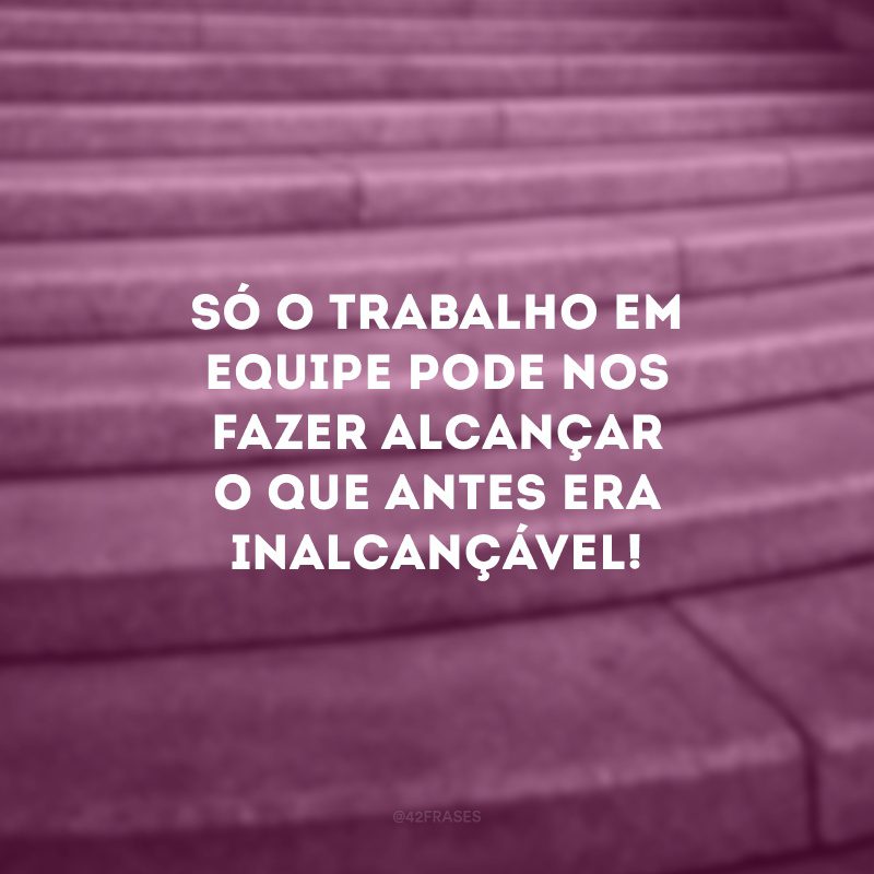 Só o trabalho em equipe pode nos fazer alcançar o que antes era inalcançável! 