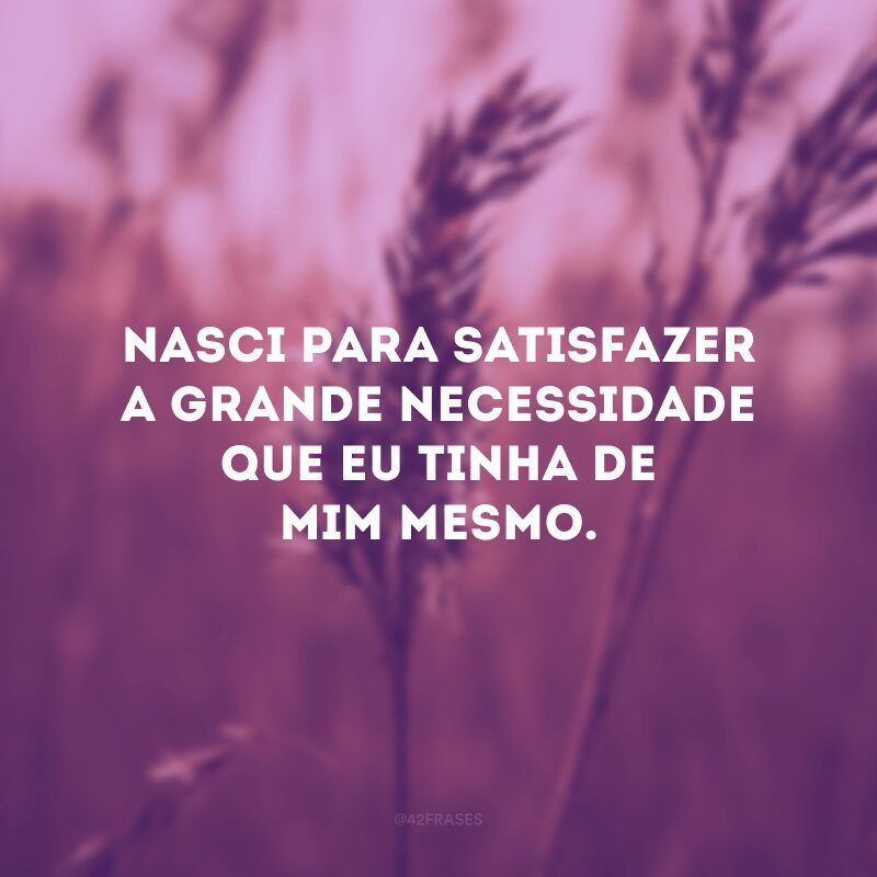 Nasci para satisfazer a grande necessidade que eu tinha de mim mesmo.