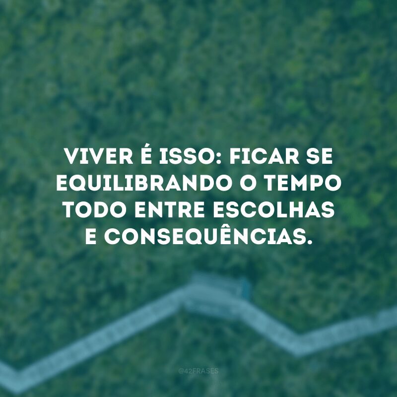 Viver é isso: ficar se equilibrando o tempo todo entre escolhas e consequências.