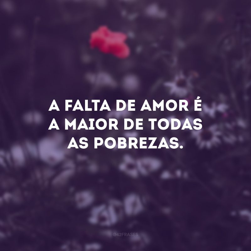 A falta de amor é a maior de todas as pobrezas. 