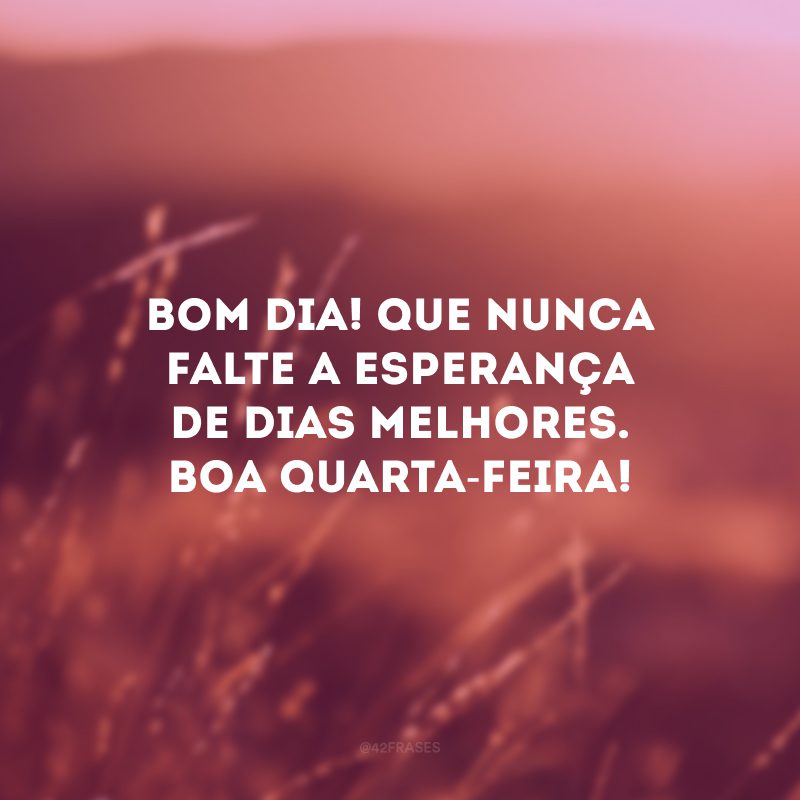 Bom dia! Que nunca falte a esperança de dias melhores. Boa quarta-feira!